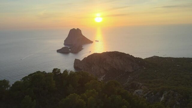 Es Vedra Ibiza drone flight at sunset