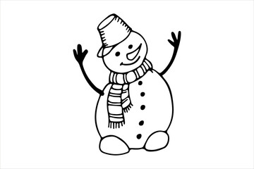Snowman doodle Christmas outline isolated illustration