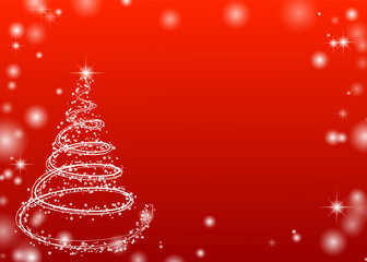 Abstract Christmas red background. Holiday concept, magic, new year. Bokeh, snowflakes. Winter holidays. Place for your text. Christmas tree, glowing lights