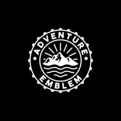 Mountain, Sea and Sun For Adventure Traveling Emblem Logo Design Inspiration