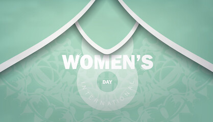 Brochure template international womens day mint color with vintage white pattern