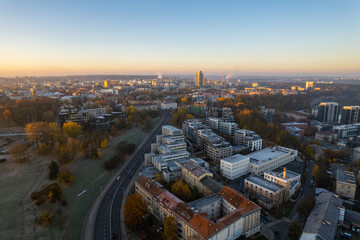 Obraz premium Aerial autumn fall sunrise view of Vilnius, Lithuania