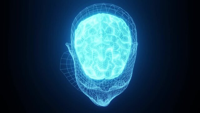Neurology and Scientific Technology Background Animation of Brain Top View in 4K. Modern Artificial intelligence backdrop
