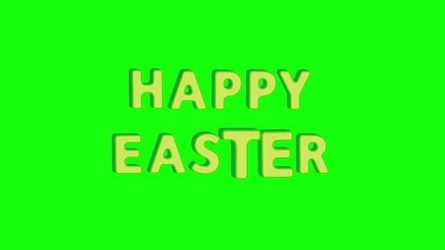 Blossom Text Happy Easter. 4K cartoon animation on a green screen, chroma key background for transparent use