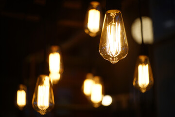 Closeup shot of light bulbs in the darkness