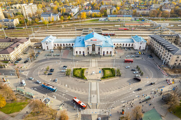 Aerial autumn fall day view of Vilnius Station district, Lithuania