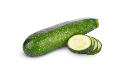 Zucchini with slices isolated on white background.