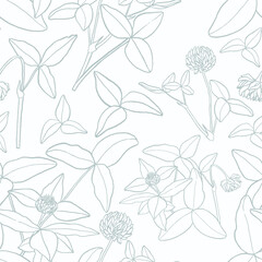 Seamless pattern with clover three leaves for Saint Patricks Day. Background with flowers and clover leaves. Can be used template for wallpaper, printing on fabrics, interior design, packaging etc.