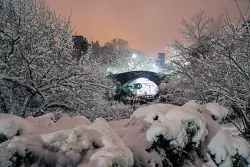 Deurstickers Gapstow Brug Gapstow Bridge in Central Park na sneeuwstorm