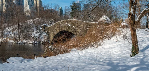 Stickers fenêtre Pont de Gapstow Gapstow Bridge dans Central Park après une tempête de neige