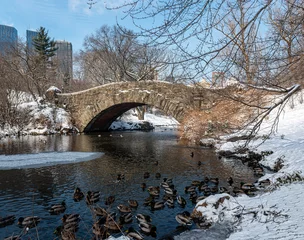 Papier Peint photo Pont de Gapstow Gapstow Bridge dans Central Park après une tempête de neige