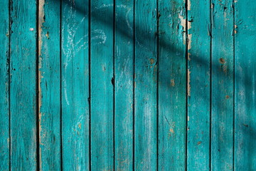 Vintage wood background with peeling paint. Traces of knots and old nails