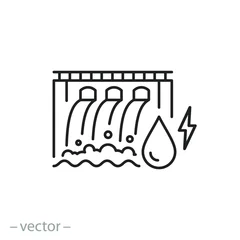 Foto op Plexiglas hydroelectric power plant icon, modern hydropower, dam outline,  water energy, electricity water turbine, thin line symbol - editable stroke vector illustration © Yurii