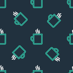 Line Coffee cup icon isolated seamless pattern on black background. Tea cup. Hot drink coffee. Vector
