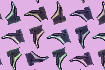 Seamless pattern with leather chelsea boots. Creative background. Fashion minimal concept, sale, discounts.