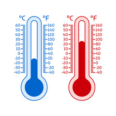Hot and cold thermometer vector icon 