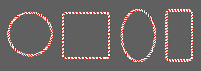 Christmas set frame red-white candy cane. Vector isolated flat design.