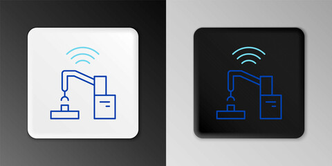 Line Industrial machine robotic robot arm hand factory icon isolated on grey background. Industrial robot manipulator. Colorful outline concept. Vector