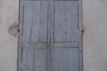 A close-up on a wooden shutter. Paris, France the 6th November at Passage Saint-Paul.