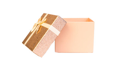 pink shiny gift box for holidays on white background isolated