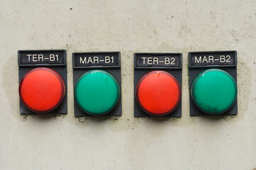 Indicator lights on a control panel