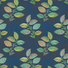 Abstract seamless background from leaves. Digital processing of watercolor illustration. Seamless botanical pattern for design, wallpaper, fabric, print. Abstract ornament branch with leaves
