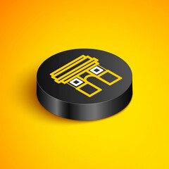 Isometric line Triumphal Arch icon isolated on yellow background. Landmark of Paris, France. Black circle button. Vector