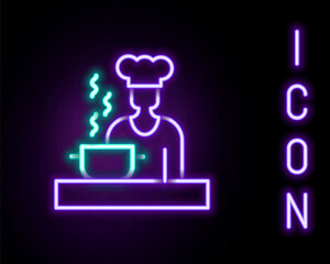 Glowing neon line Spanish cook icon isolated on black background. Colorful outline concept. Vector