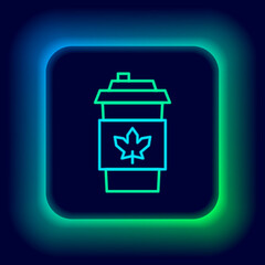 Glowing neon line Coffee cup to go icon isolated on black background. Colorful outline concept. Vector