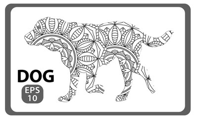 Hand drawn dog. Sketch for anti-stress adult coloring book in zen-tangle style.