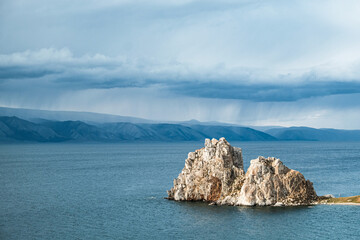 Naklejka premium Shaman rock, Olkhon Island on Lake Baikal, Russia