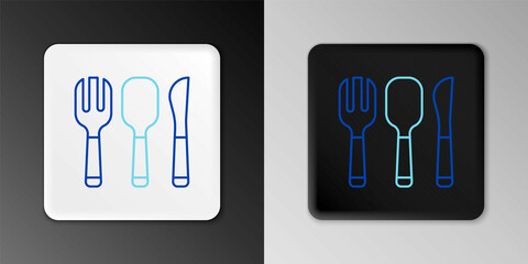 Line Fork, spoon and knife icon isolated on grey background. Cooking utensil. Cutlery sign. Colorful outline concept. Vector