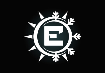 Initial E monogram alphabet with abstract sun and snow. Air conditioner logo sign symbol. Hot and cold symbol. Modern vector logo for conditioning business and company identity