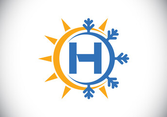Initial H monogram alphabet with abstract sun and snow. Air conditioner logo sign symbol. Hot and cold symbol. Modern vector logo for conditioning business and company identity