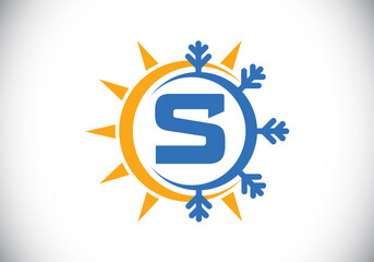 Initial S monogram alphabet with abstract sun and snow. Air conditioner logo sign symbol. Hot and cold symbol. Modern vector logo for conditioning business and company identity