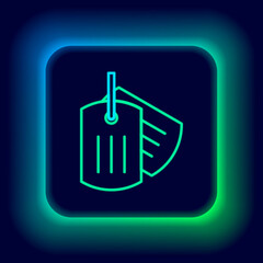 Glowing neon line Military dog tag icon isolated on black background. Identity tag icon. Army sign. Colorful outline concept. Vector
