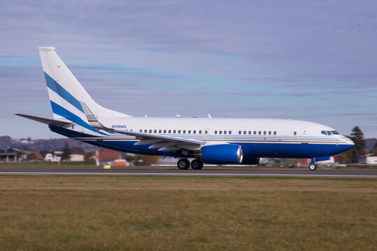 Boeing Business Jet on the runway preparing for takeoff