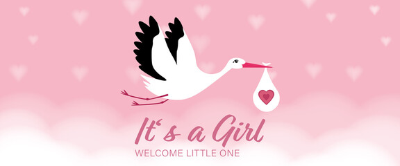It's a Girl - Baby Shower. Card with stork icon on it.