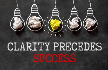 Clarity, Precedes, Success write on sticky notes isolated on office desk