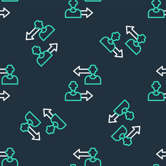 Line Substitution football player icon isolated seamless pattern on black background. Players exchange in association soccer. Vector