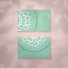 Mint color business card with luxury white pattern for your business.