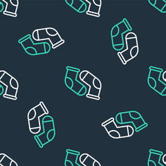 Line Socks icon isolated seamless pattern on black background. Vector