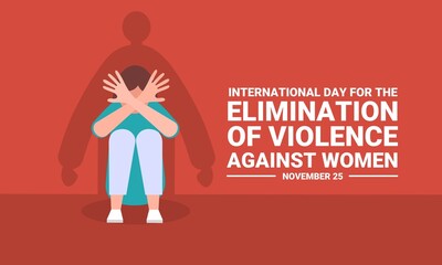 vector illustration, a woman cowering in fear against the background of a man's shadow, as a banner or poster, International Day for the Elimination of Violence against women.