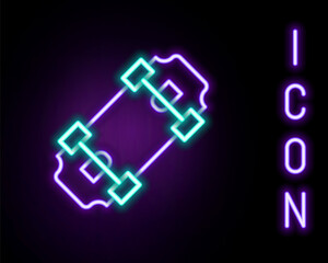 Glowing neon line Skateboard icon isolated on black background. Extreme sport. Sport equipment. Colorful outline concept. Vector