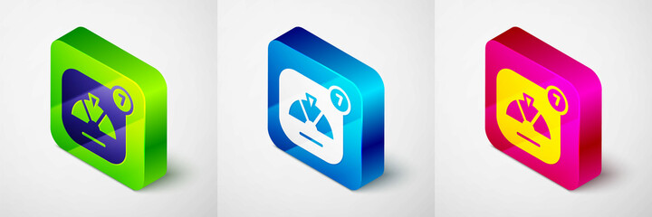 Isometric Lucky wheel icon isolated on grey background. Square button. Vector