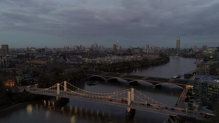 Aerials London, England, City Area Sunset up the Thames towards Big Ben
