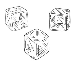 Three ice cube. Vintage black engraving illustration isolated on white