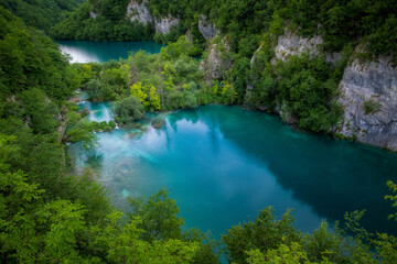 Naklejka na ściany i meble Bird's Eye View of Kaluđerovac Lake in Plitvice Lakes National Park