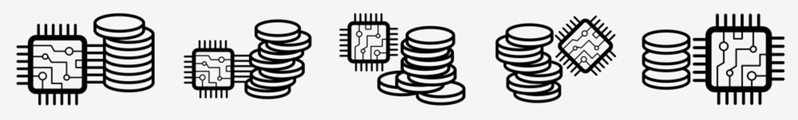 Crypto Currency Coin Icon Bank Note Crypto Currency Set | Crypto Currencies Coins Icon Digital Money Coin Vector Illustration Logo | Cryptocurrency Coin Icon Isolated Crypto-Currency Coins Collection