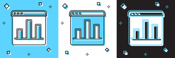 Set Graph, chart, diagram, infographic icon isolated on blue and white, black background. Vector